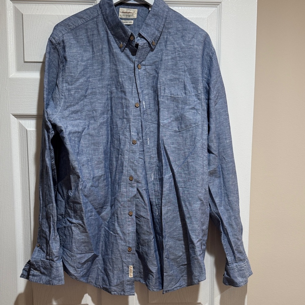Weatherproof Original Vintage Men Blue Chambray Button Down Shirt Size Large L